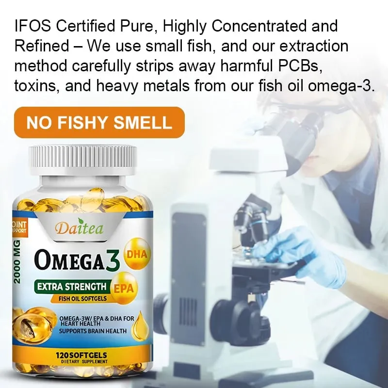 Daitea Omega 3 Olio di Pesce – EPA e DHA 2000 Mg – 60/120 Capsule – Salute generale e supporto immunitario Non OGM Senza glutine