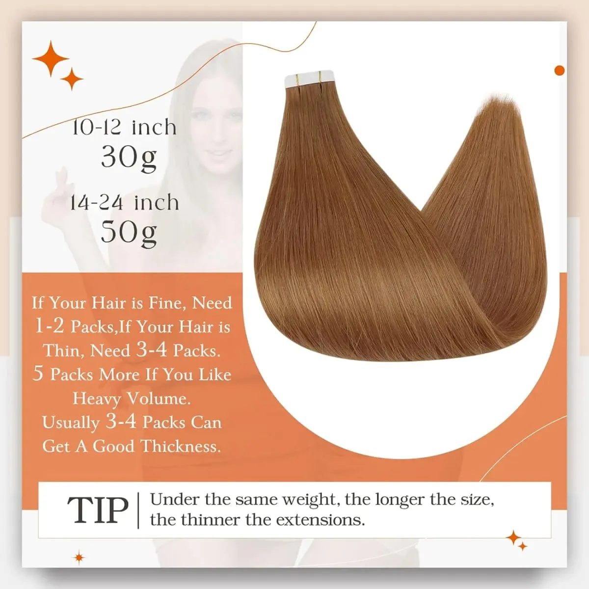 Full Shine Tape in Human Hair Extensions Invisible Straight Double Sided #330Copper Comfortable Silky Natural Tape ins For Women — image 4