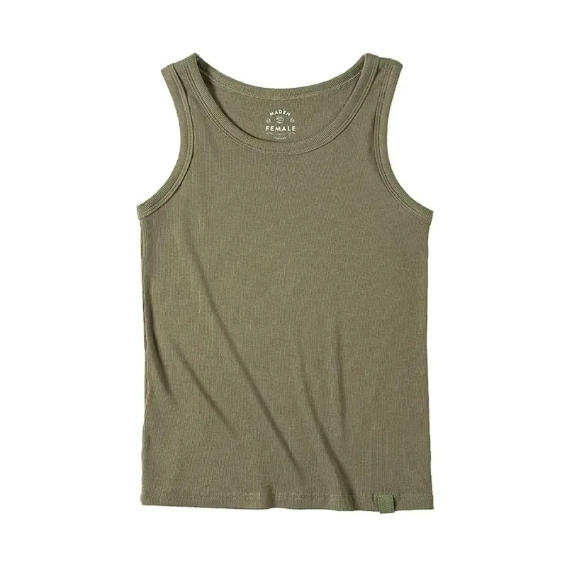 Maden Summer Sleeveless Knitted Tank Tops for Women Solid Color Casual Sports Vest Slim Fit Female Outer Wear Tops