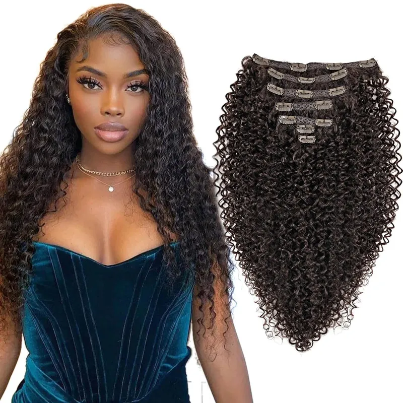 Synthetic Clip In Fitting Extension Full Head Long Kinky Curly Wig Fake False Hair Pieces Clip-on Black Brown Hairpin For Women — image 18