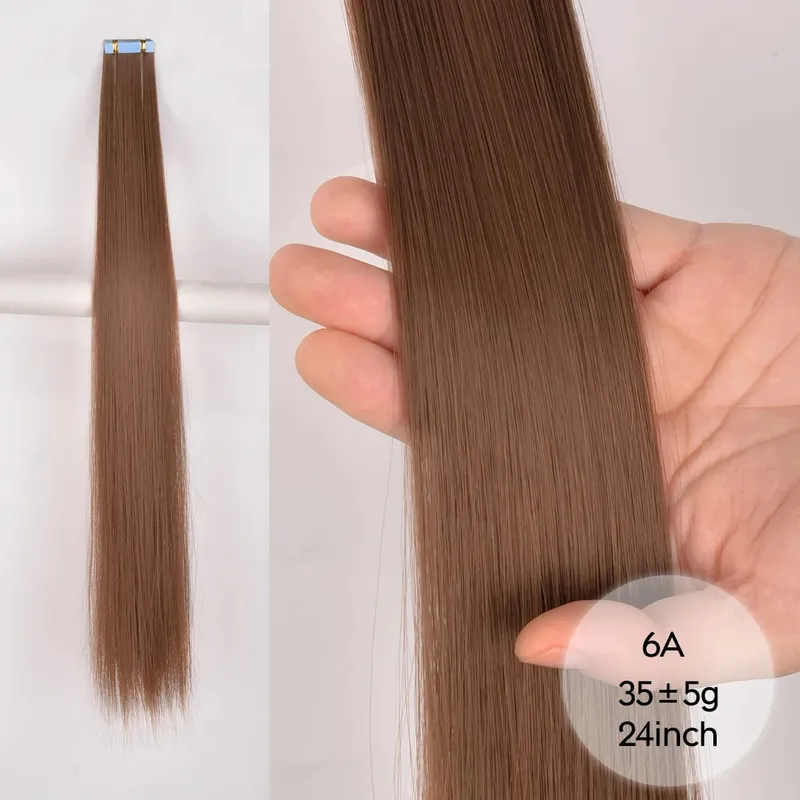 Tape In Straight Synthetic Hair Extensions Invisible Hand Tied Tape in Hair Natural Skin Weft Seamless Double-sided Adhesiv — image 26