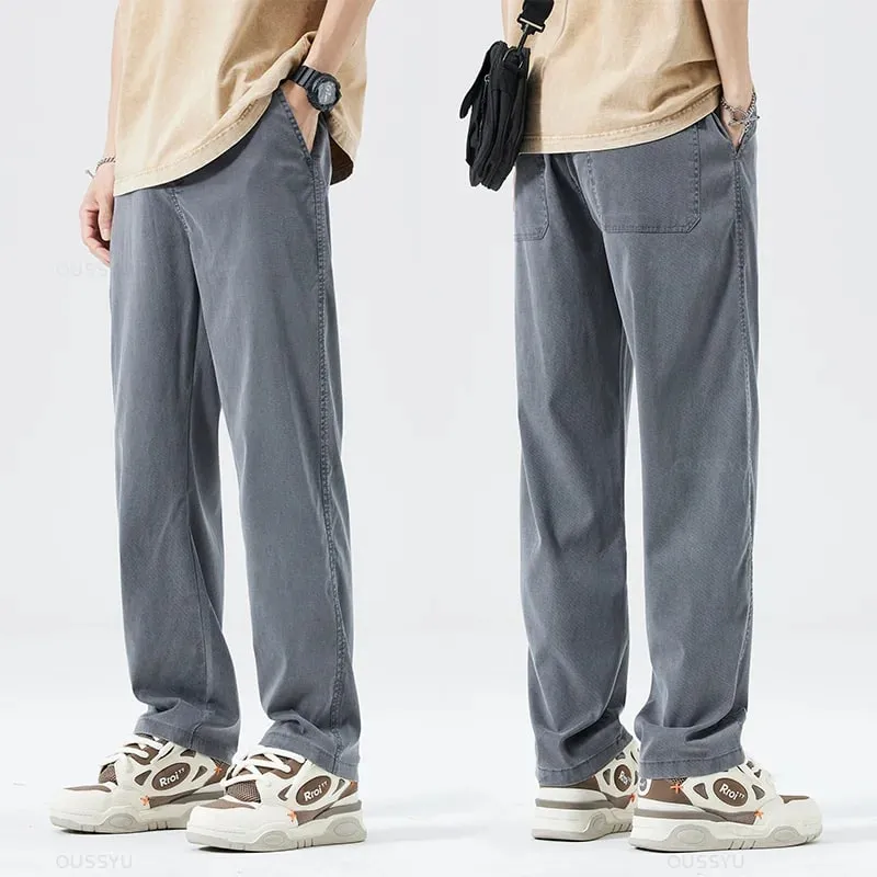 Summer Thin Soft Lyocell Fabric Jeans Men Loose Straight Wide Leg Pants Drawstring Elastic Waist Casual Trousers Plus Size M-5XL — image 14