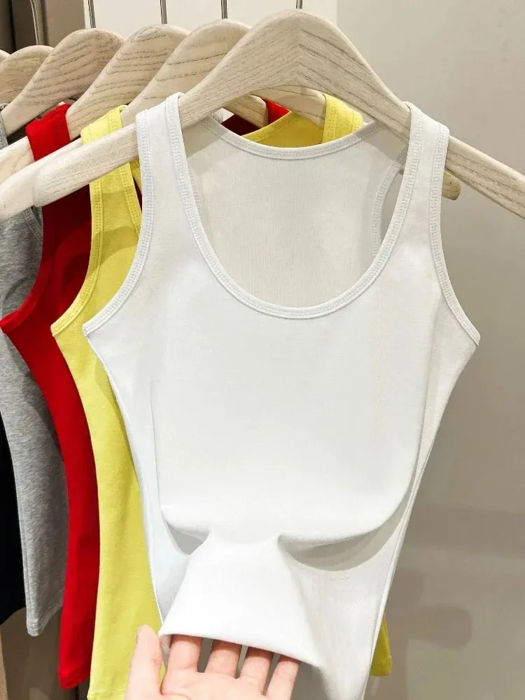 New Korean Style U-Neck Sleeveless Strap Tank Tops Slimming Base Layer Top Fashion Minimalist Design Summer Female Solid Camis — image 3