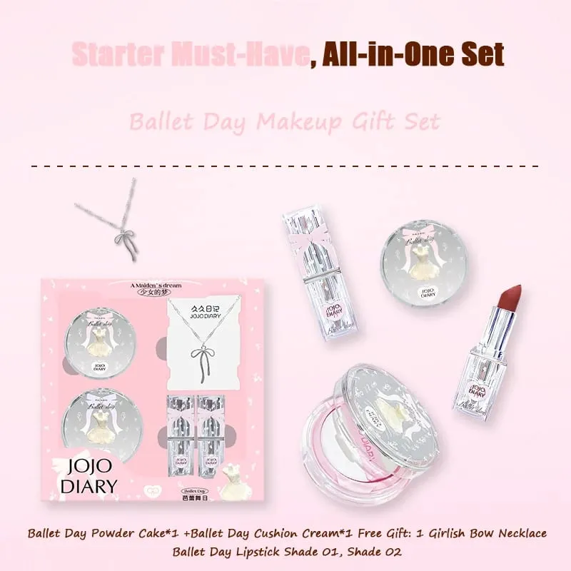 Ballet Day Makeup Gift Set All-in-One Cosmetic Kit with Blush & Lipsticks Bow Necklace Cute Pink Box — image 6