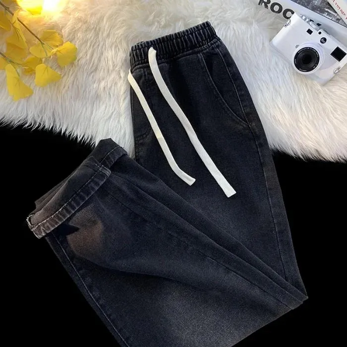 Casual Jeans Men's Baggy Straight Elastic Waist Drawstring Korea Fashion Male Vintage Denim Trousers Streetwear 3XL — image 14