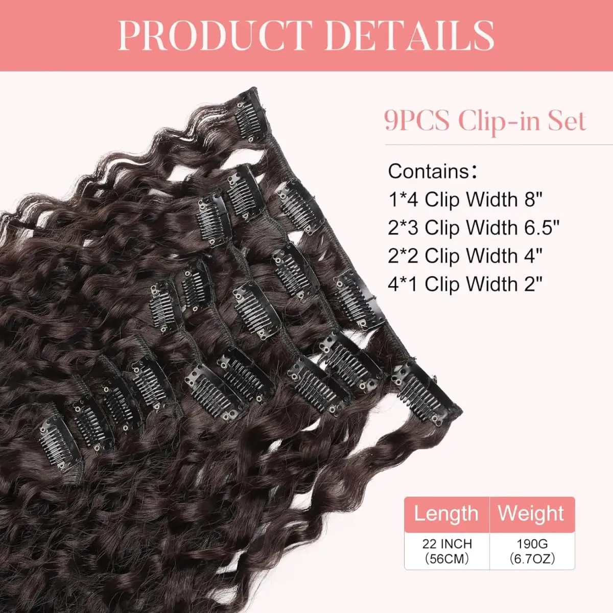 9PCS Excellent Handstitching Clip in Hair Extensions 22 Inch Curly Hair Extension Long Soft Synthetic Hairpieces for Women — image 3