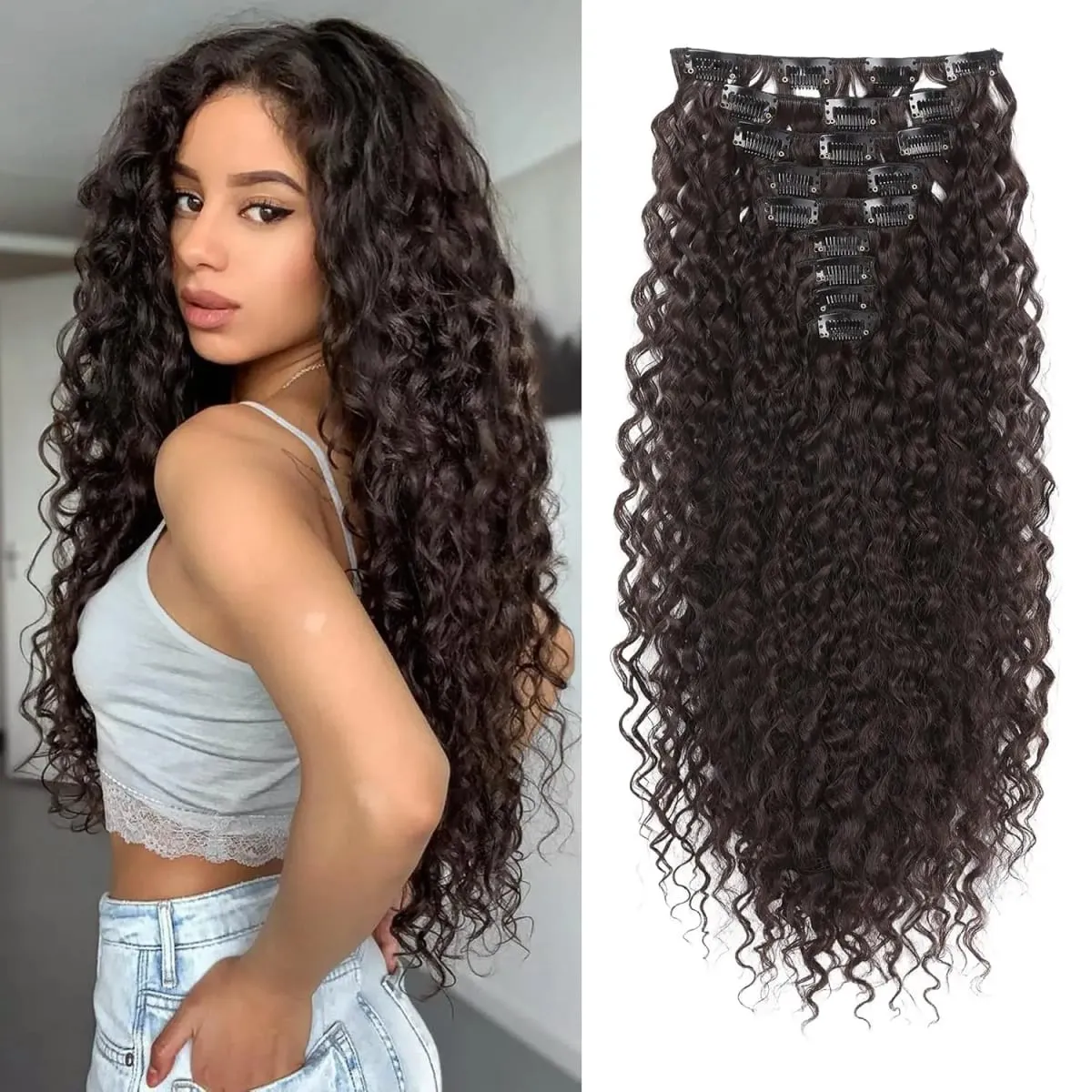 9PCS Excellent Handstitching Clip in Hair Extensions 22 Inch Curly Hair Extension Long Soft Synthetic Hairpieces for Women — image 2