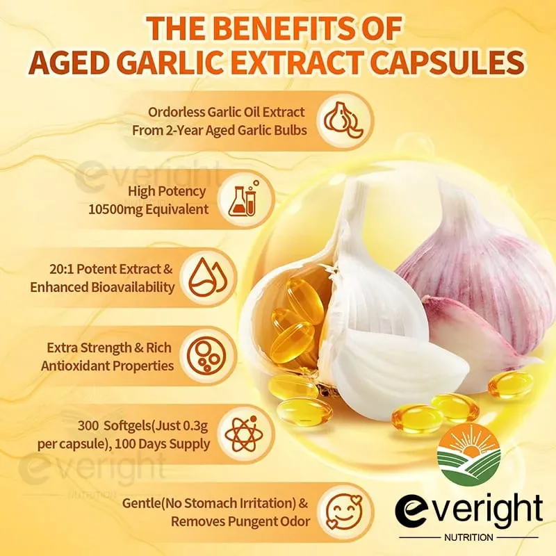 Aged Garlic Extract Capsules Odorless with Magnesium Chromium B1 & B9 Support Immune Heart Cardiovascular Health Supplement — image 2