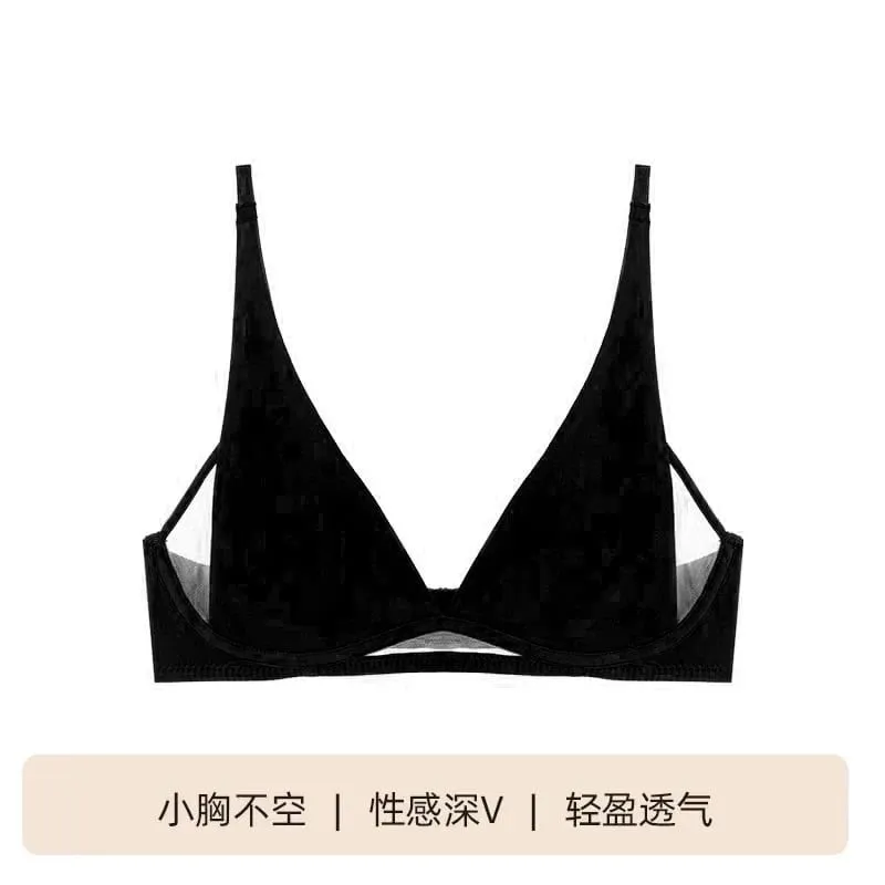 Französischer Triangel-BH mit Hasenohren, tiefem V, kabelloses Bralette für kleine Brüste, keine Lücke, sexy Dessous-Set, atmungsaktiv, Sommer, dünn