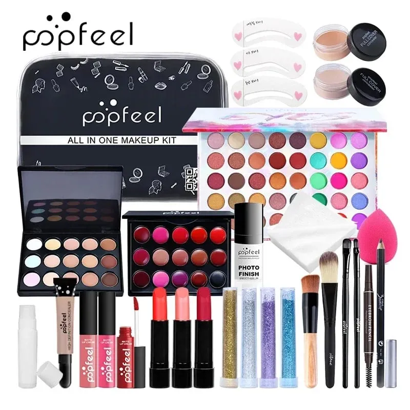 Set Riasan Eyeshadow Lipstik Alis Concealer Kuas Bedak Kit Rias Lengkap untuk Wanita Siswa Pemula Wanita Set Lengkap — image 3