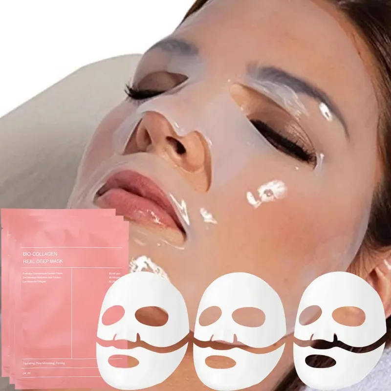 3pcs Collagen Face Mask Split Disposable Deep Moisturizing Facial Masks Hydrating Boost Skin Care for Women Beauty Collagen Mask — image 2