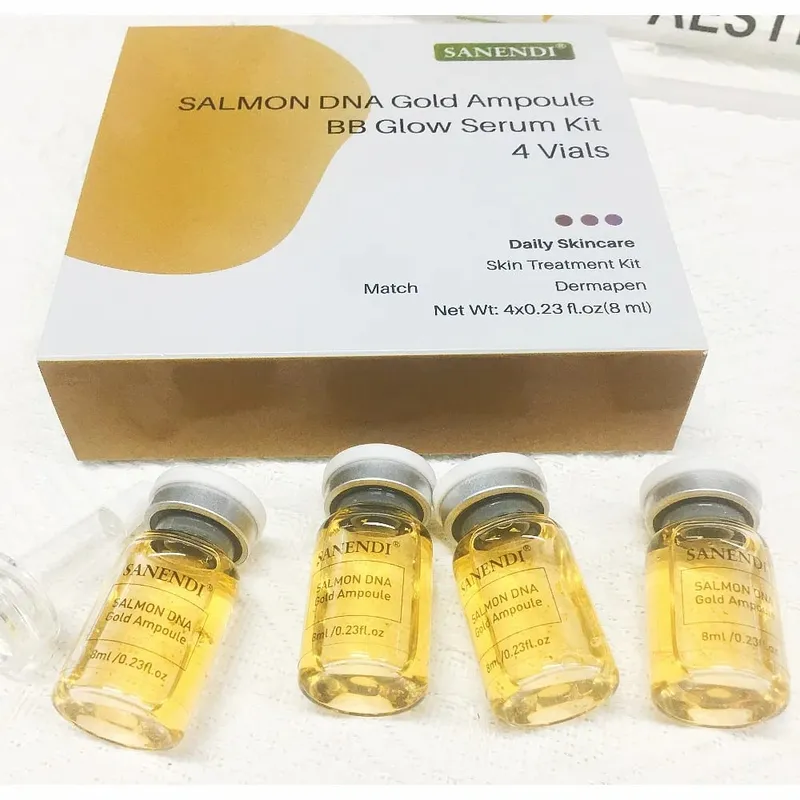 4PCS Salmon DNA Gold BB Glow Kit Dr.Pen Gold Stem Cell Ampoule Foundation Starter AQUA Peptide Face Skin Care Essence 8ml — image 2