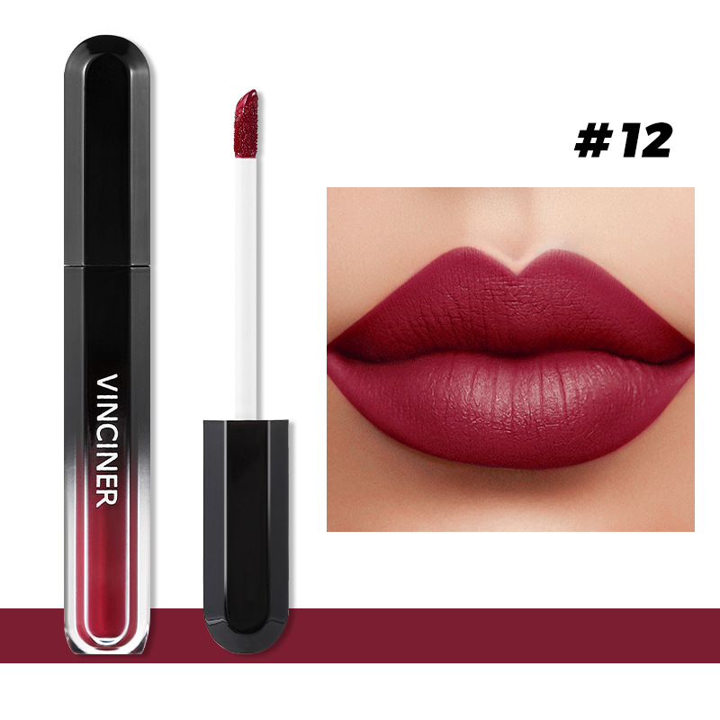 12 Colors Liquid Lipstick Matte Dark Brown Lip Gloss Cosmetic Waterproof Red Lip Glaze Non-stick Cup LongLasting Lip Tint Makeup — image 13