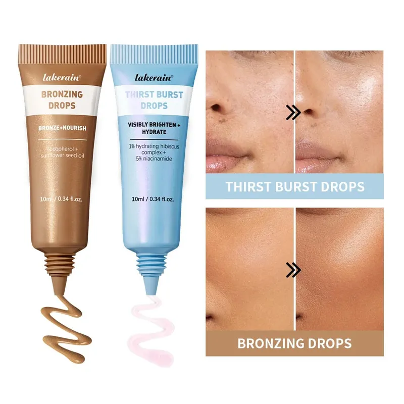 2psc Bronze And Brighten Drops Duo Kit Burst And Bronzing Drops Skincare Set Nourish Visibly Brighten Hydrate Travel Size Bronze — image 1