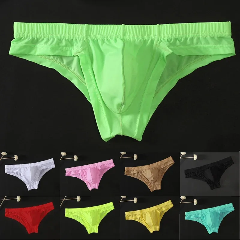 Hot Men's Sexy Ice Silk Skinny Briefs Comfy Breathable Low-Waist Underwear Men Ice Silk Breathable Low-waist Underwear — image 3