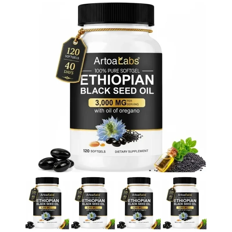 Gélules d'huile de graines noires éthiopiennes 3000 mg avec 100 mg d'extrait d'origan pour le soutien immunitaire digestif et la vitalité quotidienne 120 unités — image 12