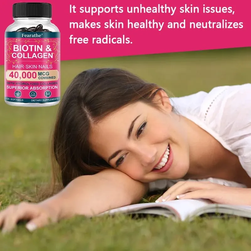 Biotin Collagen Supplement - Hair Growth Support Skin & Nails - 40000 mcg with Vitamins B Complex Hyaluronic Acid & Keratin — image 2