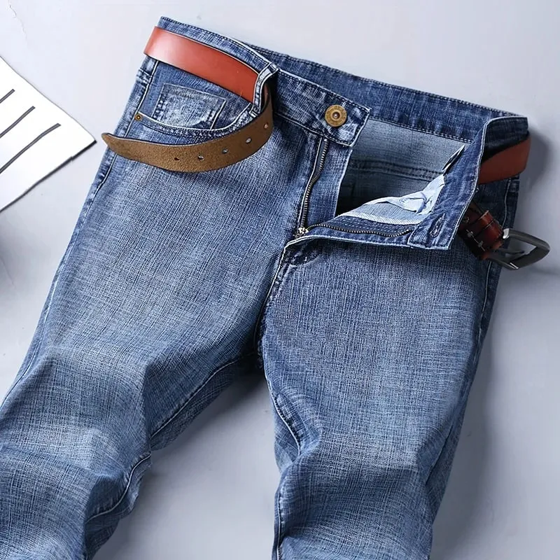 Spring Autumn Business Men Jeans Casual Straight Stretch Fashion Classic Black Sky Blue Grey Work Denim Trousers Brand Clothing — image 10