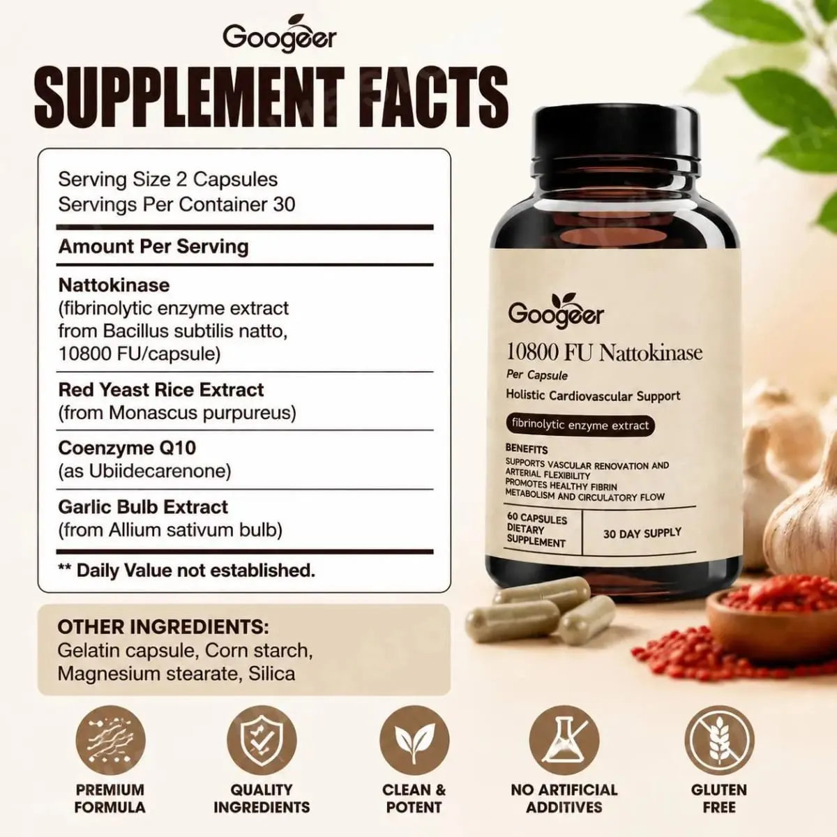 Googeer Advanced Enzyme CoQ10 Formula Capsules Clean Vegan Non GMO อาหารเสริมสนับสนุนสุขภาพรายวัน 60 แคปซูลใช้งานง่าย — image 2