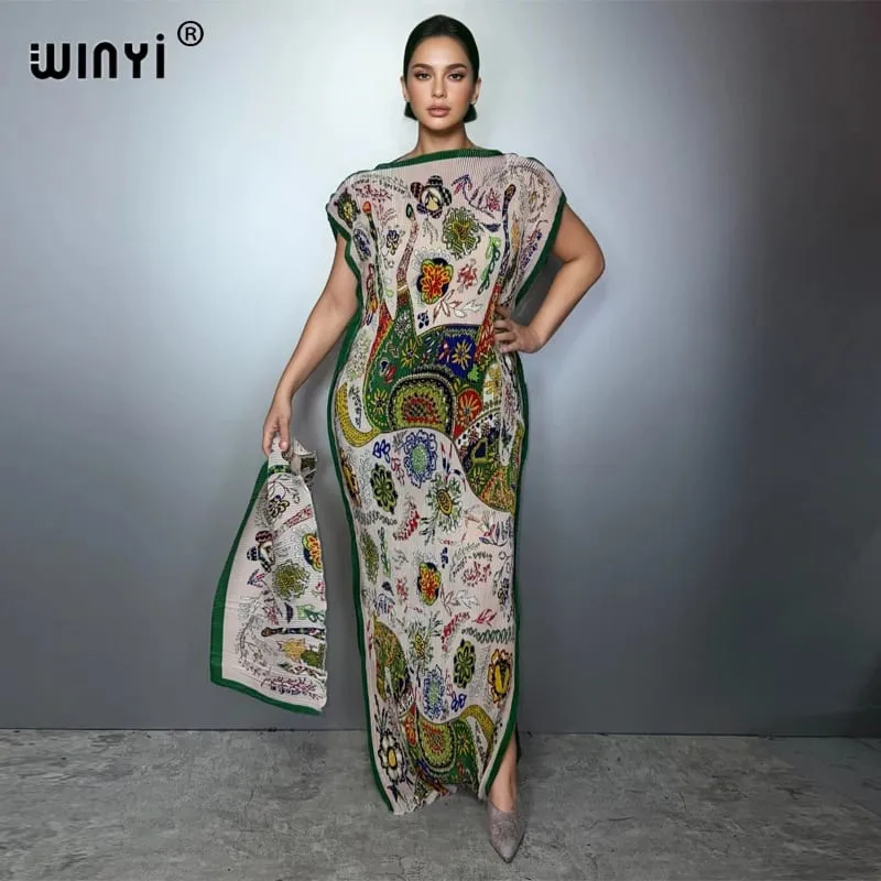 Plissee elastisches dünnes Kleid Frauen Crumple Design Plissee Luxus Abaya Muslim Party Kleid Poncho für Frauen Strand tragen Kaftan