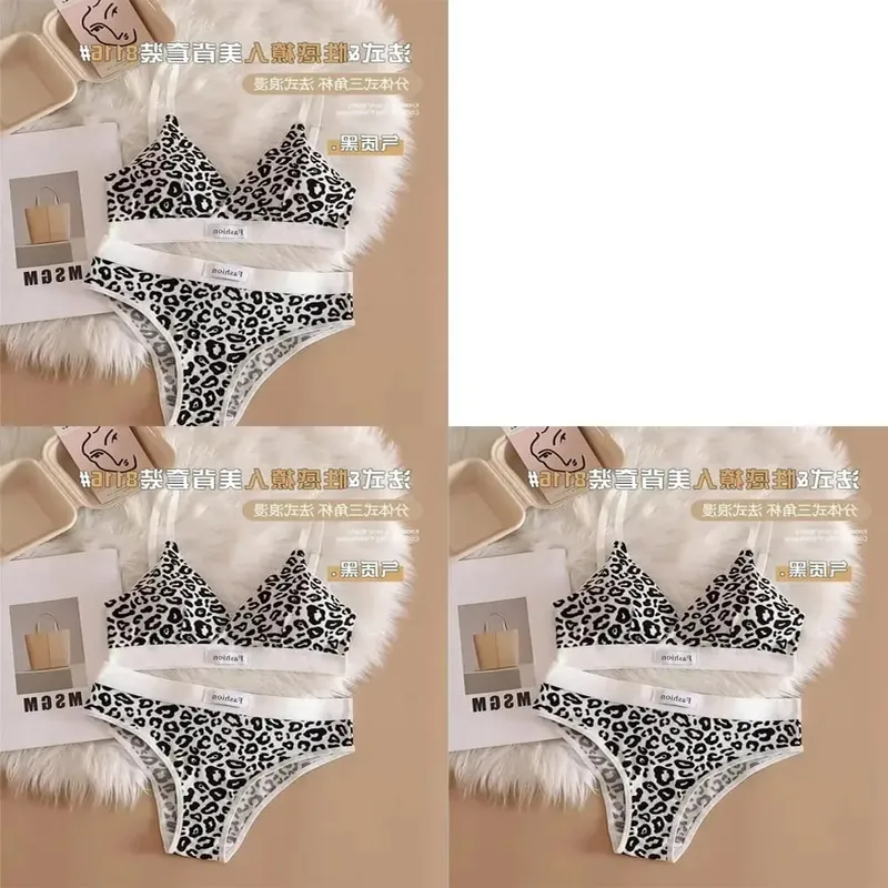 1/3/8Pcs Seamless Bra Set Low Waist Panties Leopard Bralette Sexy Lingerie Set Vneck Sport Brassiere Female Cotton Underwear Set — image 18
