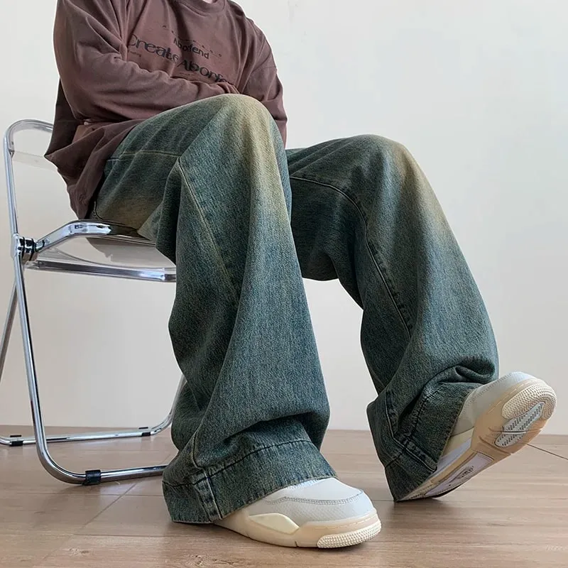 Distressed Vintage Blue Jeans Pants Men Wide-leg Denim Trousers Male Oversize Streetwear Fashion Casual Baggy Straight Jeans — image 4