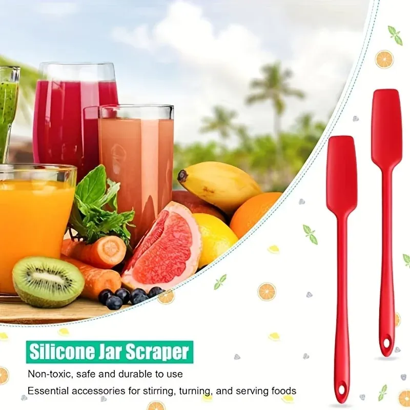 Long Handle Silicone Spatula for Kitchen Jar Scraper Spatula Non-Stick Rubber Scraper Smoothies Blenders Cooking Baking