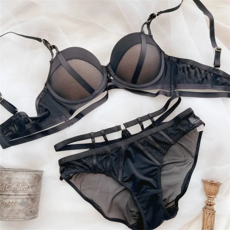 Europe Women Lace Underwear Sexy Hollow Push Up Bra Set Classic Bandage Adjustable Brassiere Cotton Thicken Plus Size Lingerie — image 5