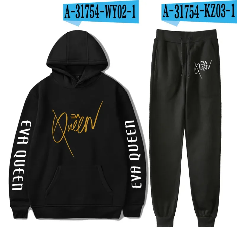Hip Hop สบาย Eva Queen พิมพ์เสื้อกันหนาว Sweatpants ชุด Hoodies + กางเกงชุดชาย/หญิง 2 ชิ้นชุดเสื้อผ้า — image 33