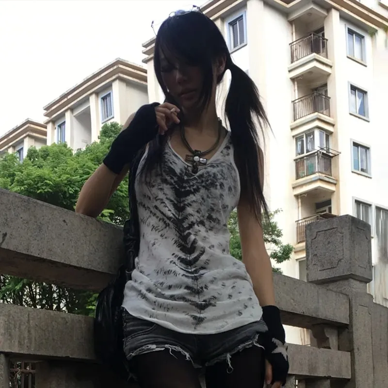 Karrcat Grunge Aesthetics Tie Dye Tank Top Trashy 2000s Style Long Tanktop Japanese Y2k Sleeveless Top Gothic Vintage Streetwear — image 7