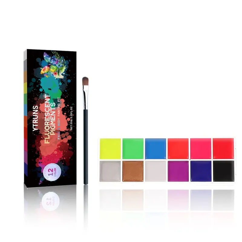 12-Color UV Glow Face and Body Paint Makeup Palette Set - Vibrant Waterproof Long-Lasting Halloween Cosplay and Costume Makeu