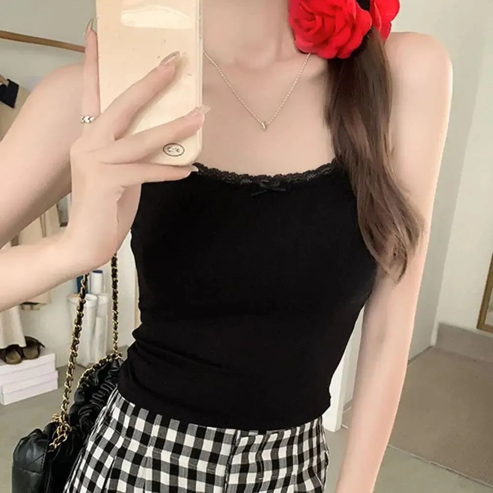Lace Undershirt With Bra Pads Sweet Underwear Beauty Back Strappy Tank Tops Slim Inner Wear Summer Women's Outside Versatile — image 7