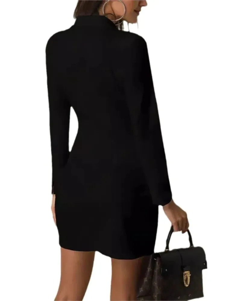 Women's Slim Blazer Dresses Temperament Elegant Office Lady Single Breasted Long Sleeve Dress Spring Autumn Black White Vestidos — image 7