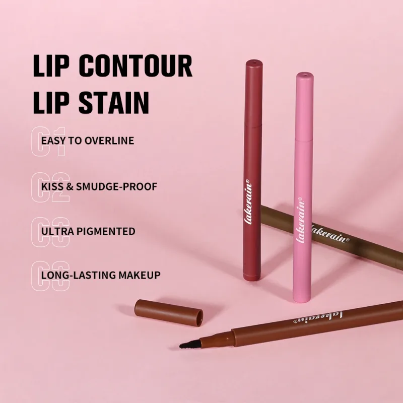 Lakerain Lip Contour Lip Stain Pen Smudge-proof Non-stick Cup Moisturizing Lip Makeup Cosmetic 2-in-1 Lip Stain & Liner
