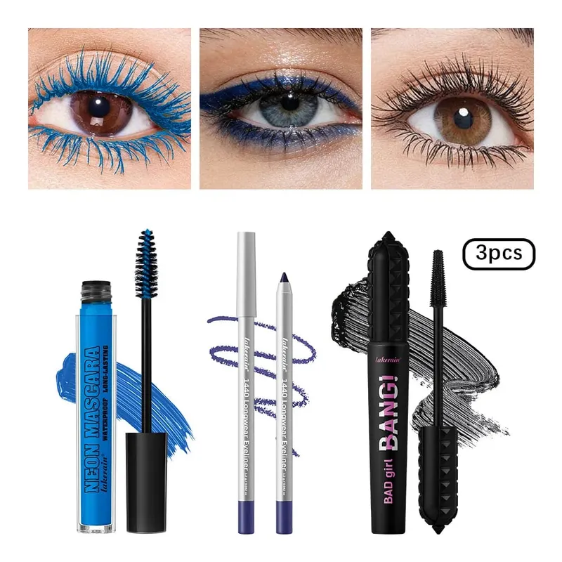 3Pcs Eye Makeup Set Purple Mascara Black Volume Mascara Eyeliner Pencil Waterproof Long Lasting Party Festival Eye Cosmetic Kit — image 10