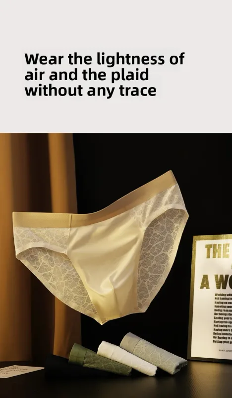 Jacquard ไม่มีรอยต่อสามเหลี่ยมชุดชั้นในผ้าไหมน้ำแข็งบางกางเกง Breathable กางเกง Quick Drying ชายเซ็กซี่ U Bulge POUCH Underpants