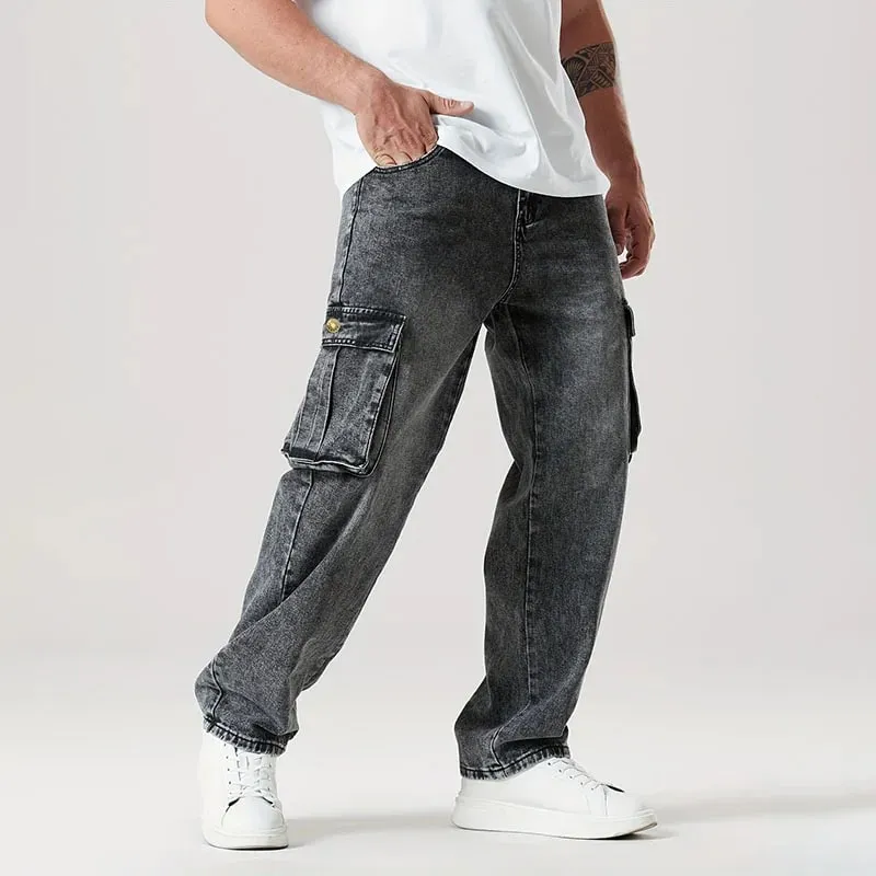 Korean Casual Comfortable Loose Fitting Jeans For Men Large Pocket Jeans Seasons Straight Leg Pants Work Pants — image 5