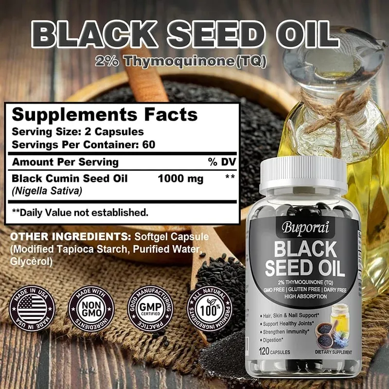 Premium Black Seed Oil 120 Capsules - Support Overall Health | Immune System Support Non-GMO Gluten-Free Supplement — image 3
