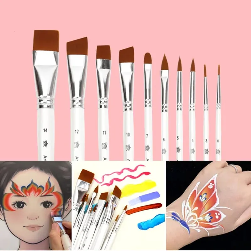 10pcs Professional Face Painting Brushes Set Nylon Bristles for Stage Makeup Petal Dome Tips Art Makeup Tool — image 1