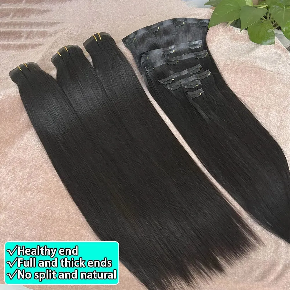 Raw Virgin Clip In Hair Extensions Human Hair Vietnamese Straight Clip In Natural Black Clip Ins Unprocessed Hair 100g 7Pcs/Set — image 6