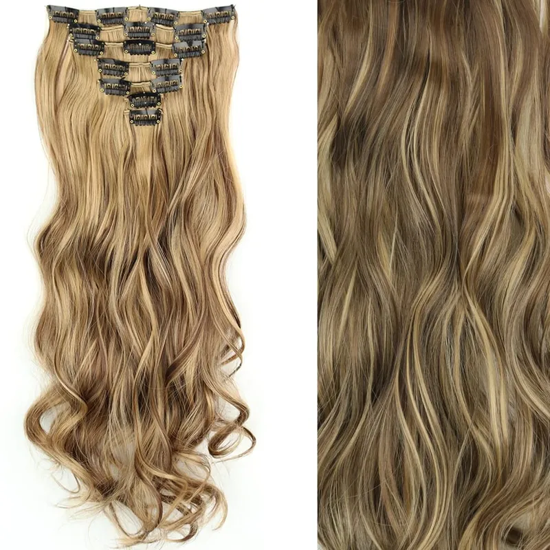 16 Clips 7Pcs/Set Hair Extensions Long Straight Natural Synthetic Black Blonde Hairpieces Heat Resistant For Women Hairstyle — image 17