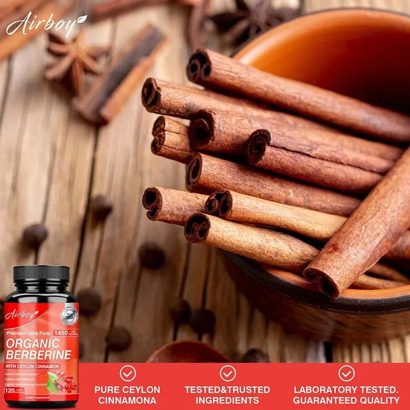 Berberine Capsules - with Ceylon Cinnamon - Blood Sugar Balance Cardiovascular Health Aid Digestion Promote MetabolismSupplem — image 6