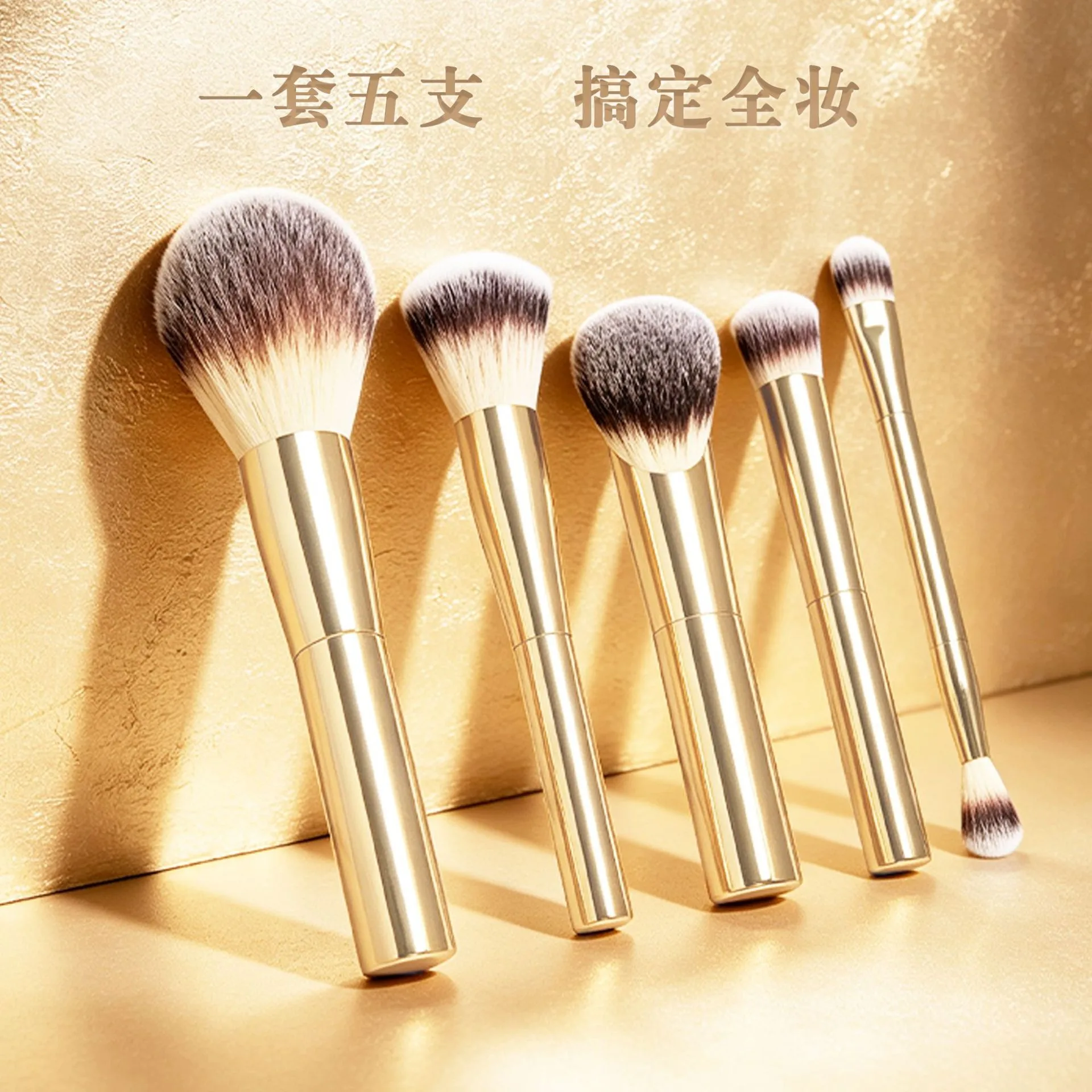 5 pezzi / set pennelli per trucco a clessidra fondotinta in polvere, fard, correttore, ombretto, piega, pennello per trucco con borsa in pelle bianca — image 2