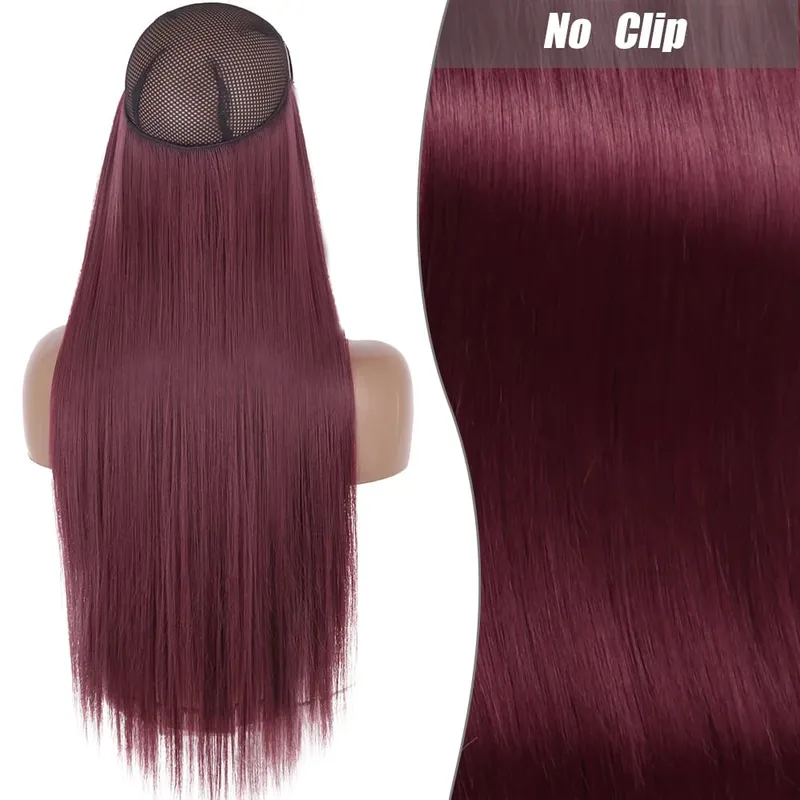 Synthetic Long Wavy No Clips Invisible Wire Hair Extensions Black Brown Blonde Fish Line False Hairpiece Piece — image 30
