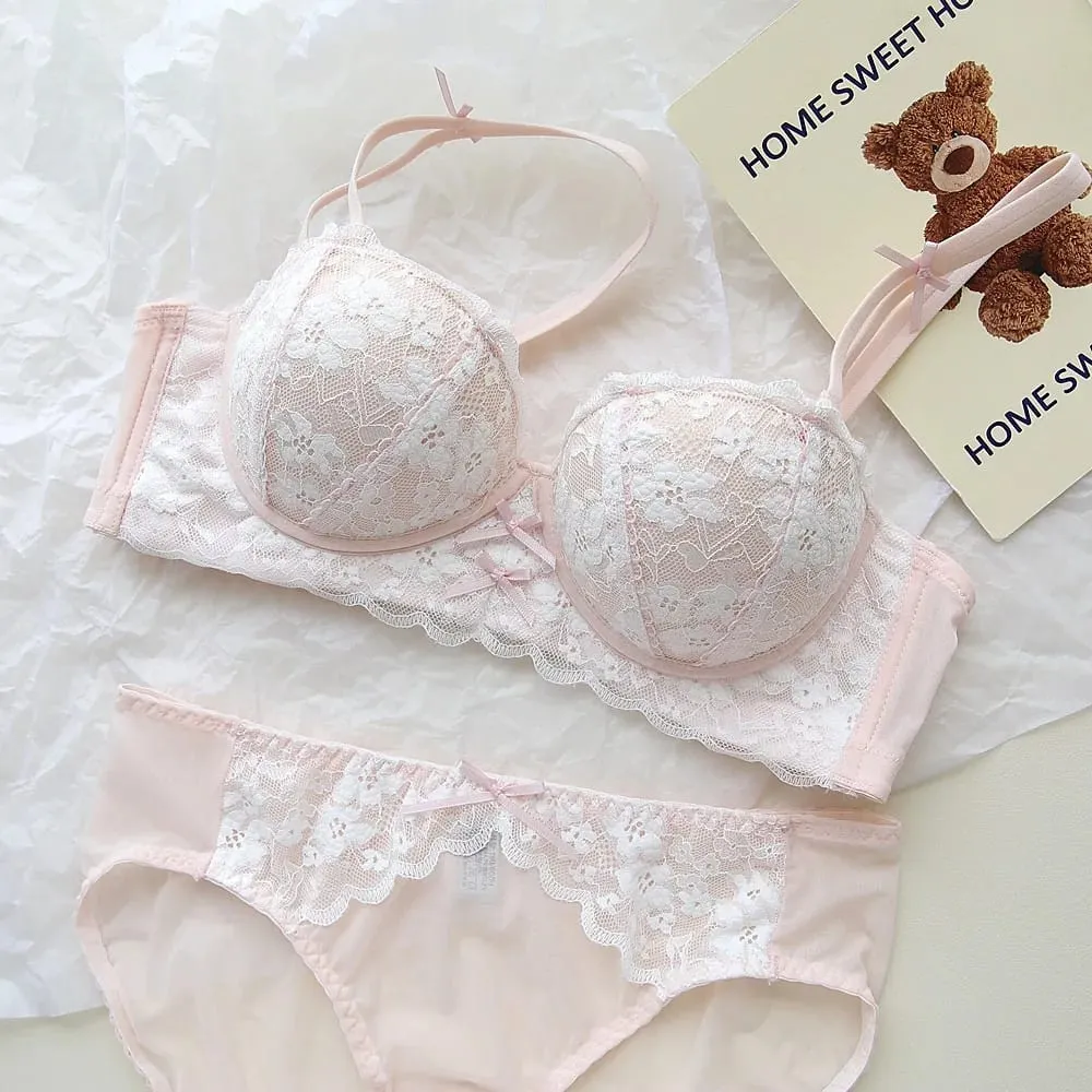 Ensemble de soutien-gorge en dentelle française pour femmes, ensemble de Lingerie Push Up sans fil, petit buste rehausseur, brassière et culotte, sous-vêtements 32 à 38 — image 2