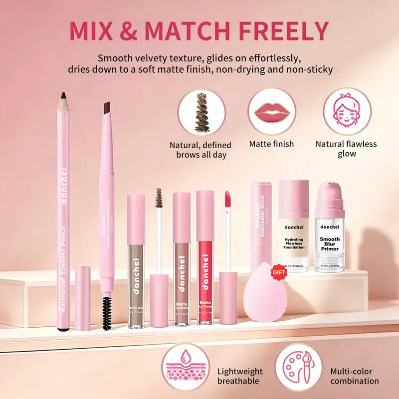 All-In-One Full Face Makeup Set Includes Primer Foundation Eyebrow Pencil Eyeliner Concealer Stick Lip Gloss Cosmetic Kit for Wo — image 3