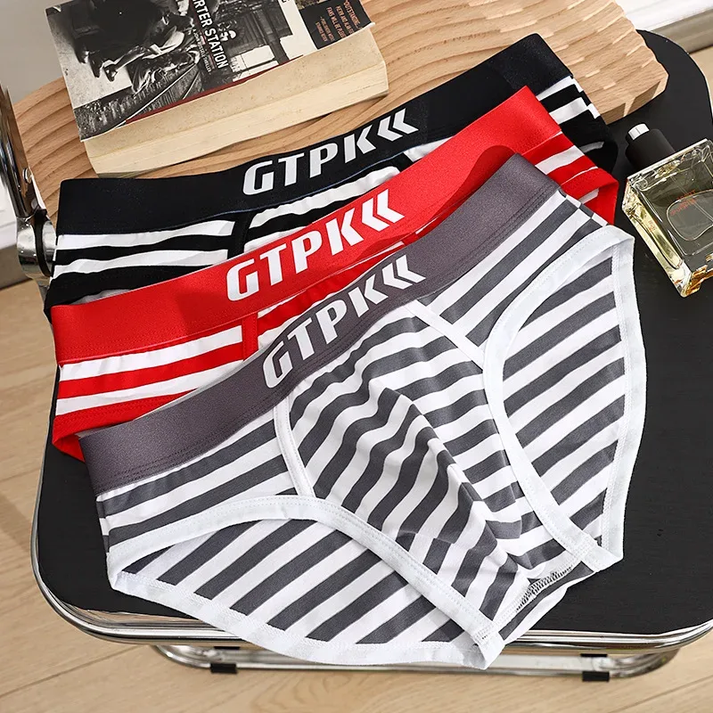Striped 3pcs Cotton Underwear Men Brief Panties Mens Briefs BoxerShorts Man Male Underpants Size M-3XL E204-HR