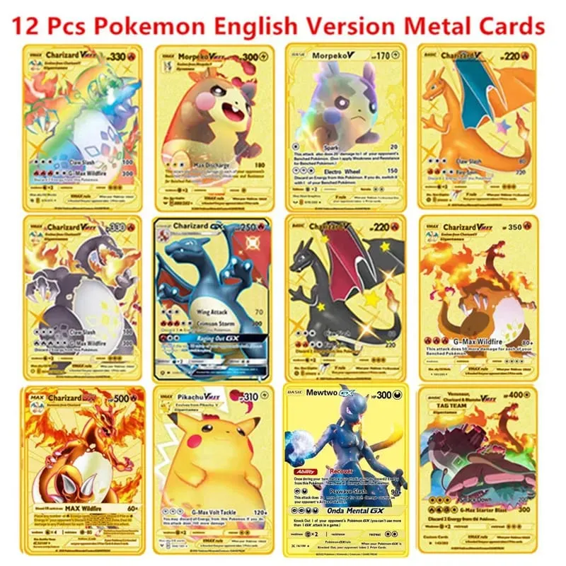 English Version Pokemon Metal Card Anime Figure Pikachu Charizard Mewtwo Battle Trading Game Collection Cards Model Toy Gifts — image 2