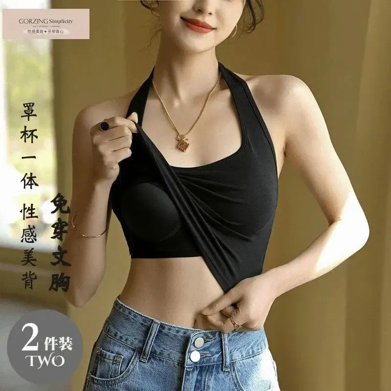 Halter Spaghetti Straps Vest for Women With Bra Padding Inner Wear Outer Wear Sexy Beauty Back Tanks Top — image 8