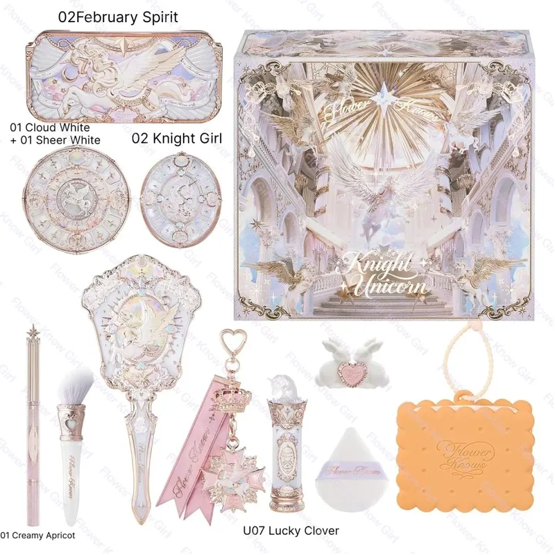 Flower Knows Full Makeup Kit Luxury Gift Box Eyeshadow Palette Blush Lip Cream Hand Mirror Hair Clip Bag Pendant Cute Beauty Cos